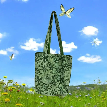 Handmade Batik Tote Bag - Green Botanical Print - Me Chavi - Where Style Blossoms