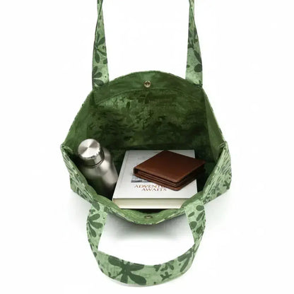 Handmade Batik Tote Bag - Green Botanical Print - Me Chavi - Where Style Blossoms