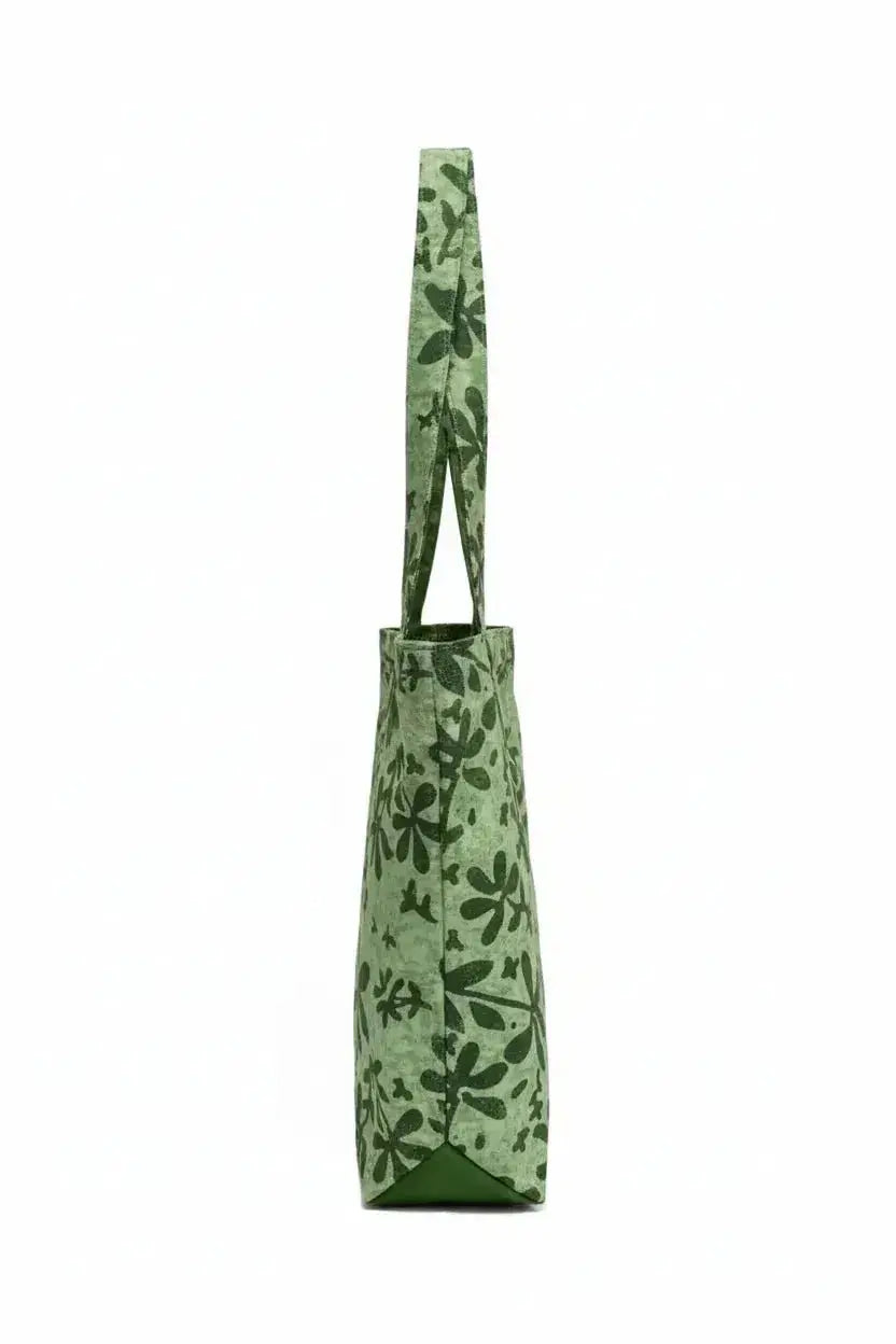 Handmade Batik Tote Bag - Green Botanical Print - Me Chavi - Where Style Blossoms