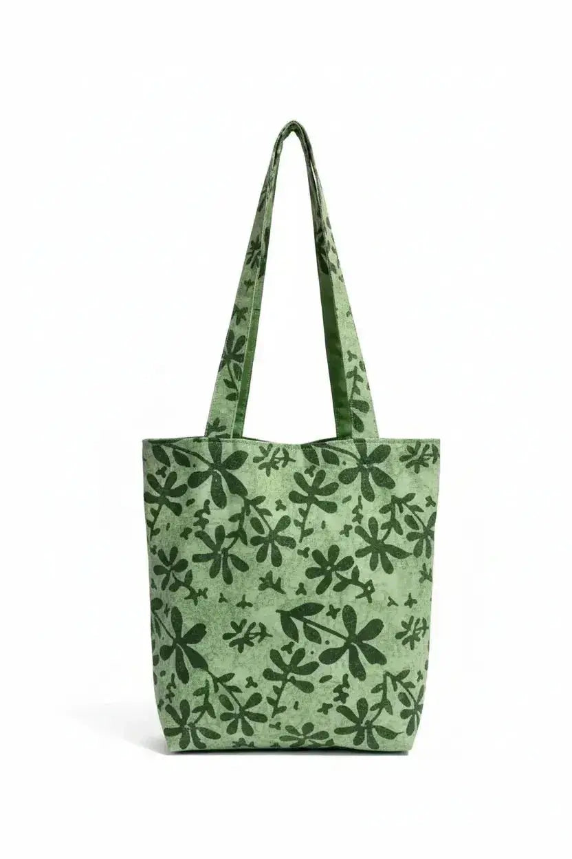 Handmade Batik Tote Bag - Green Botanical Print - Me Chavi - Where Style Blossoms
