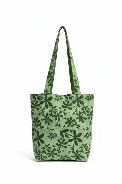 Handmade Batik Tote Bag - Green Botanical Print - Me Chavi - Where Style Blossoms