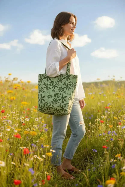 Handmade Batik Tote Bag - Green Botanical Print - Me Chavi - Where Style Blossoms
