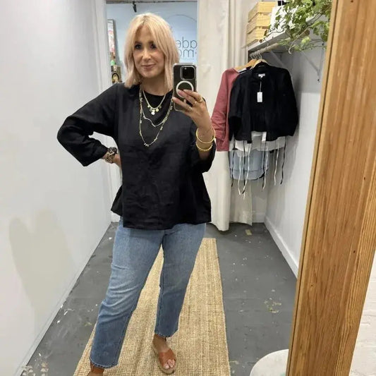 Linen Long Sleeve Top in Black - Me Chavi - Where Style Blossoms