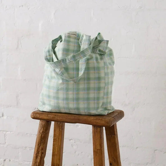 Tote Bag in Honeydew Melon Check - Me Chavi - Where Style Blossoms