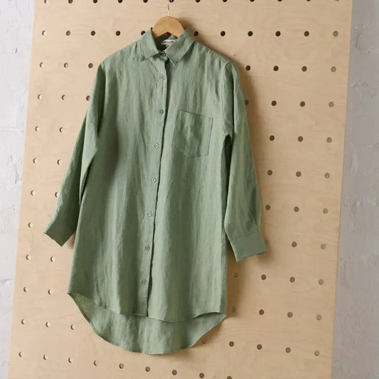 Long Linen Shirt in Pistachio - Me Chavi - Where Style Blossoms