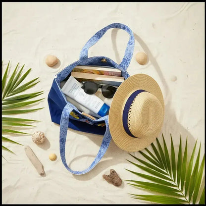 Ocean Blue Batik Tote Bag with Floral Embellishments - Handmade - Me Chavi - Where Style Blossoms