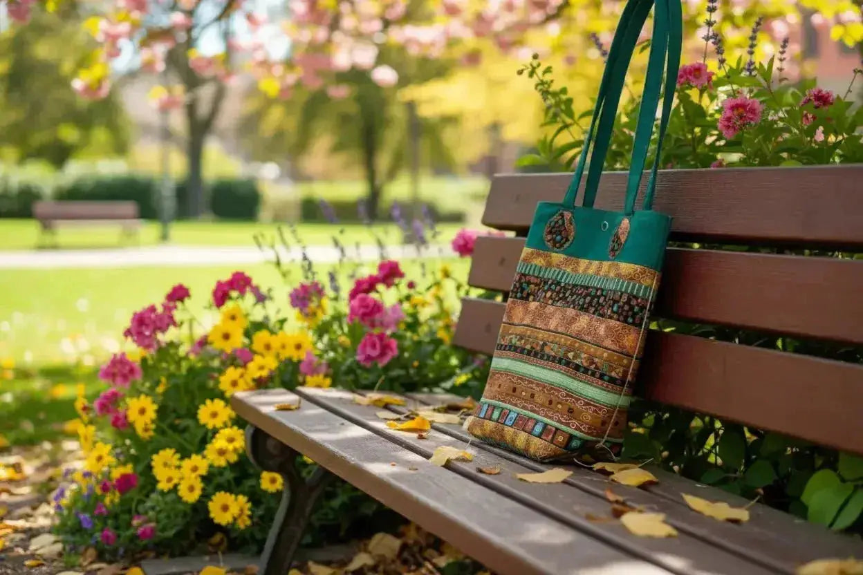 Earthy Bohemian Striped Tote Bag - Green & Gold - Me Chavi - Where Style Blossoms