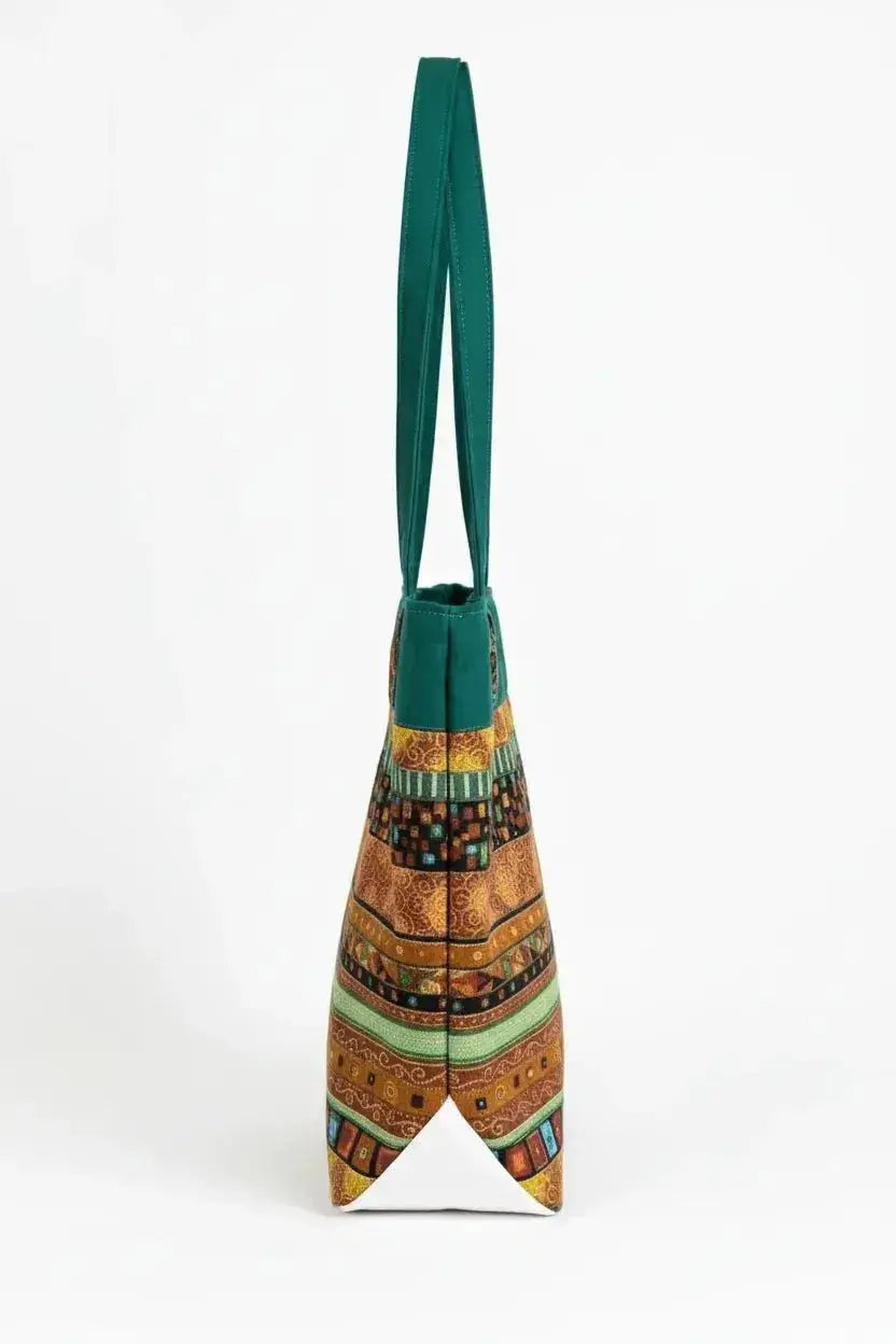 Earthy Bohemian Striped Tote Bag - Green & Gold - Me Chavi - Where Style Blossoms
