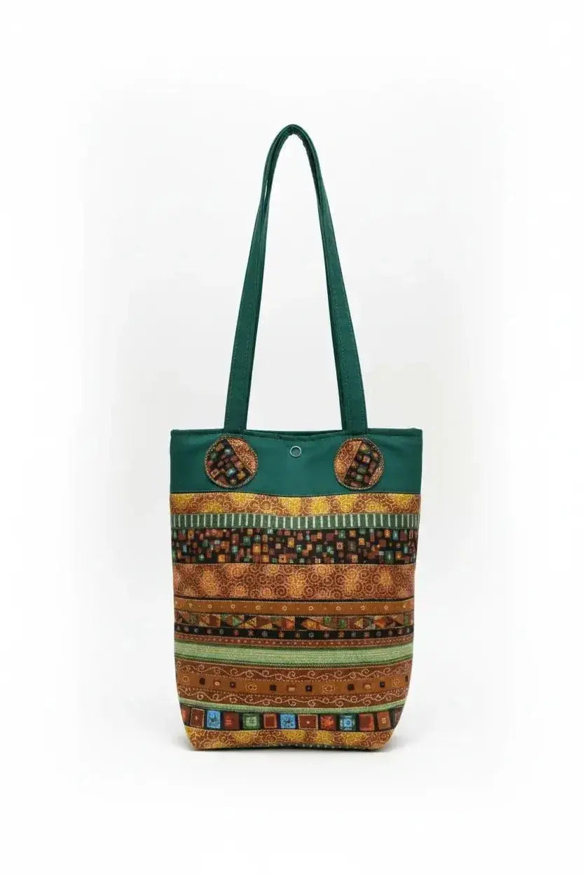 Earthy Bohemian Striped Tote Bag - Green & Gold - Me Chavi - Where Style Blossoms