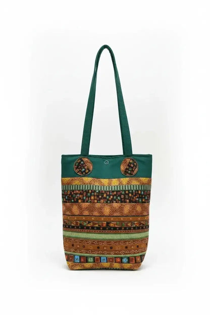 Earthy Bohemian Striped Tote Bag - Green & Gold - Me Chavi - Where Style Blossoms