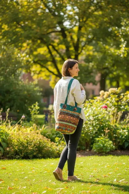 Earthy Bohemian Striped Tote Bag - Green & Gold - Me Chavi - Where Style Blossoms