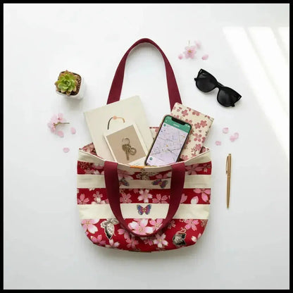Red Tote Bag with Butterfly Embellishments - Me Chavi - Where Style Blossoms