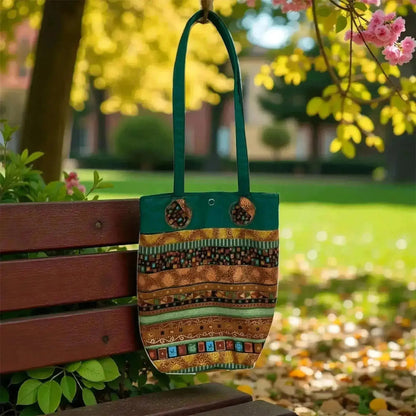 Earthy Bohemian Striped Tote Bag - Green & Gold - Me Chavi - Where Style Blossoms