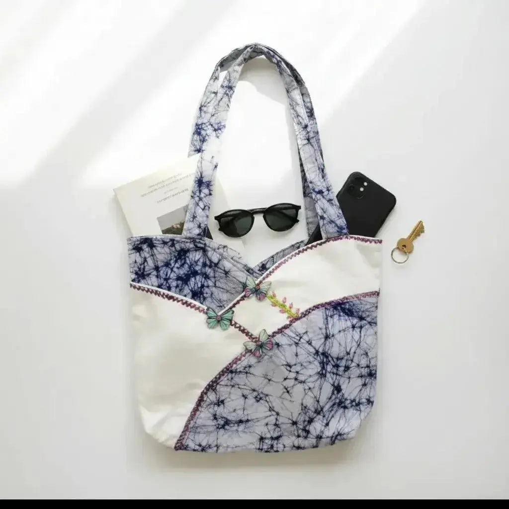 Tie-Dye Tote Bag with Butterflies and Embroidery - Me Chavi - Where Style Blossoms