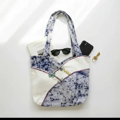Tie-Dye Tote Bag with Butterflies and Embroidery - Me Chavi - Where Style Blossoms