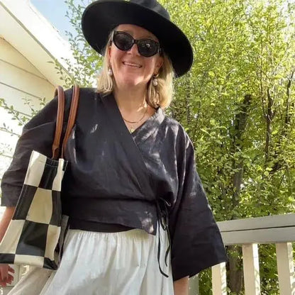 Wrap Shirt in Black Linen | Everyday Essentials - Me Chavi - Where Style Blossoms